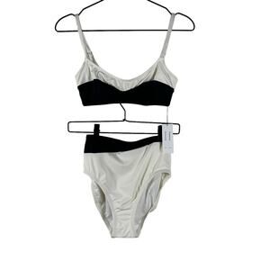 NEW PROENZA SCHOULER Colorblock Bralette Highwaist Bikini Swim Black Cream XS